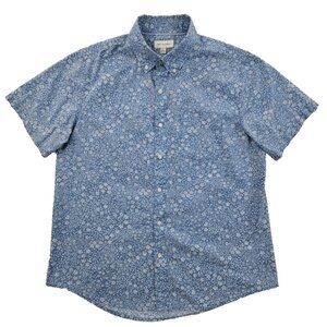 Free Assembly Shirt Men's L Large Blue Floral AOP Short Sleeve Button-Up Spring
